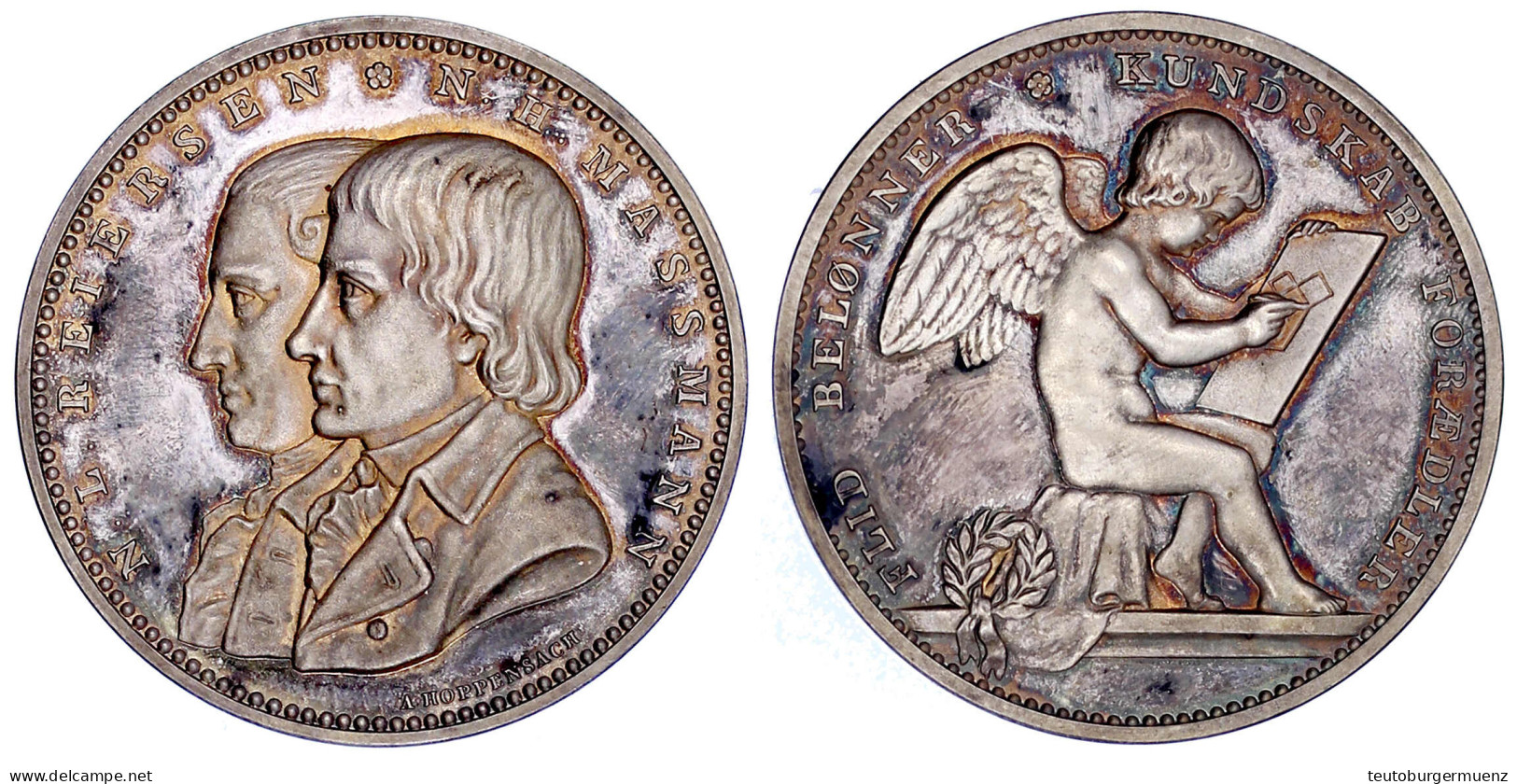 Silbermedaille O.J.(1887) Von Hoppensach. Prämie Der Sonntagsschule. Büsten N.L. Reiersen Und N.H. Massmann Nebeneinande - Denmark