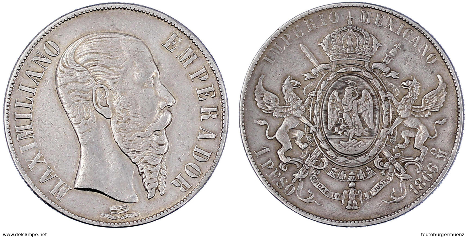 Peso 1866 Mo, Mexico City. Sehr Schön. Krause/Mishler 388.1. - México
