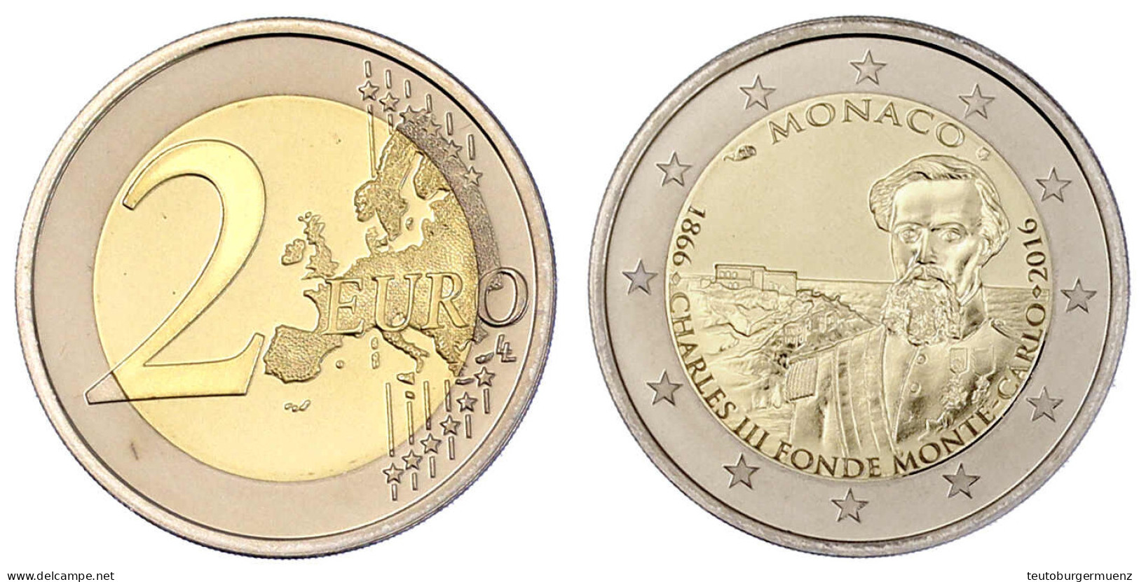 2 Euro Gedenkmünze 2016. 150 Jahre Monte Carlo. Im Originaletui Mit Zertifikat Und Umverpackung. Polierte Platte - Autres & Non Classés