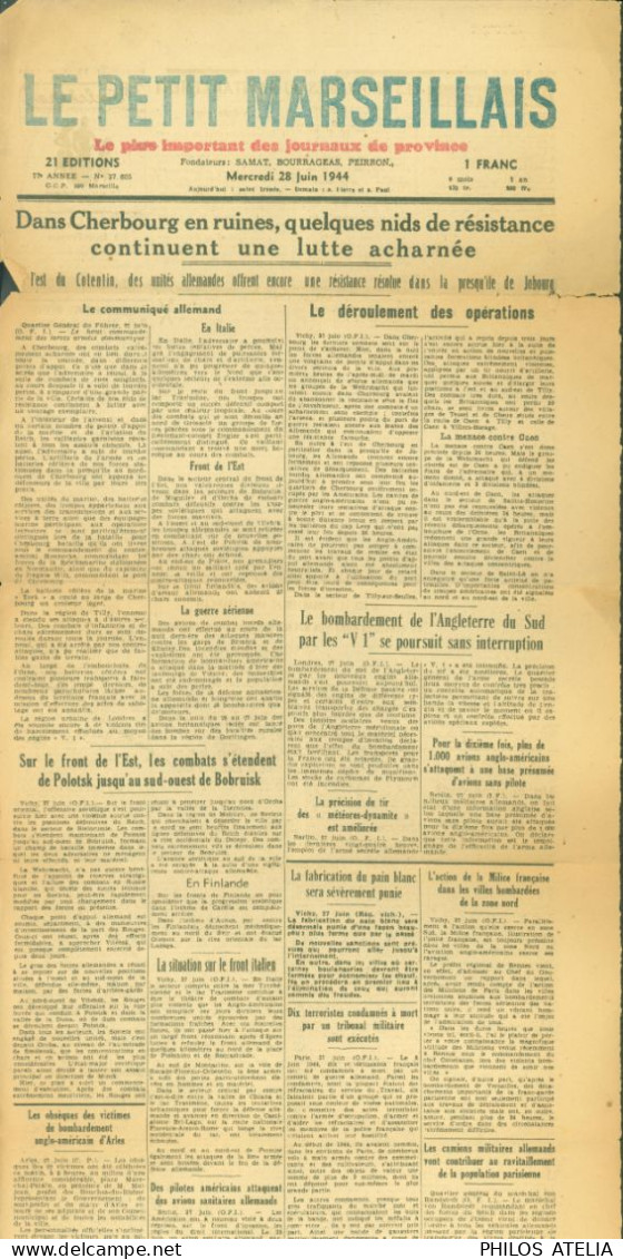 Guerre 40 Journal Le Petit Marseillais 28 Juin 1944 Bataille Normandie Et Cotentin - Le Petit Marseillais