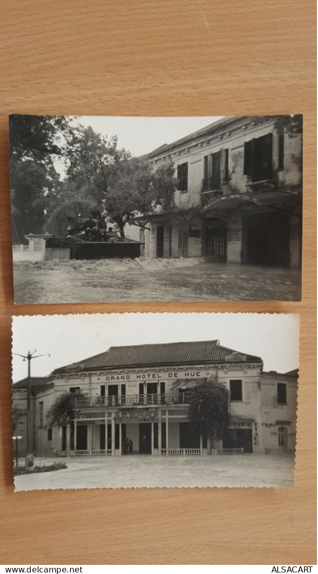 Vietnam 2 Cartes Photos  Du Typhon De 1953,   Mission De Sauvetage Hotel De Hue  RARE - Vietnam