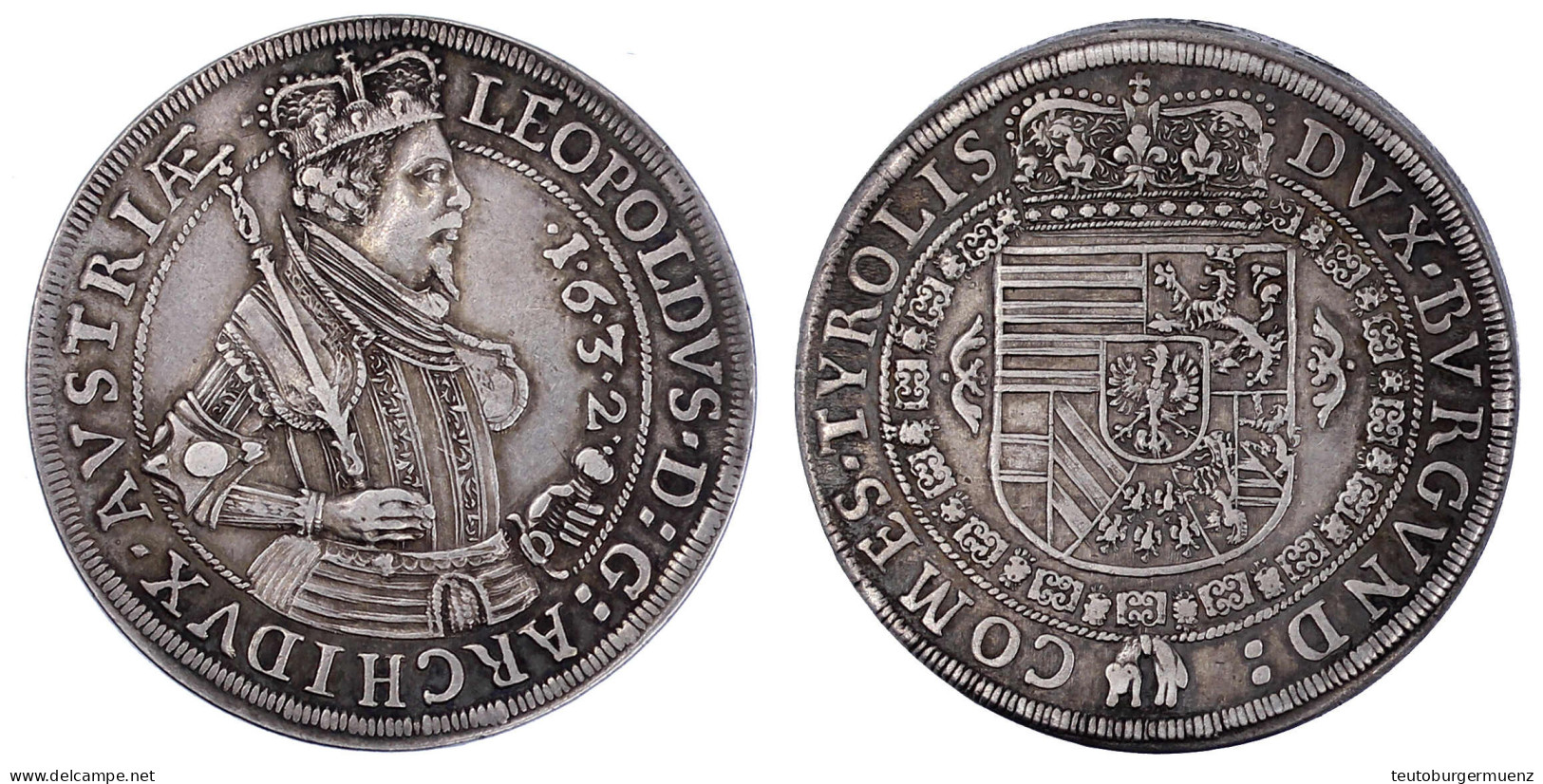 Reichstaler 1632, Hall. 28,59 G. Gutes Sehr Schön, Feine Tönung. Voglhuber 183/IV Var. Davenport. 3338. - Gouden Munten