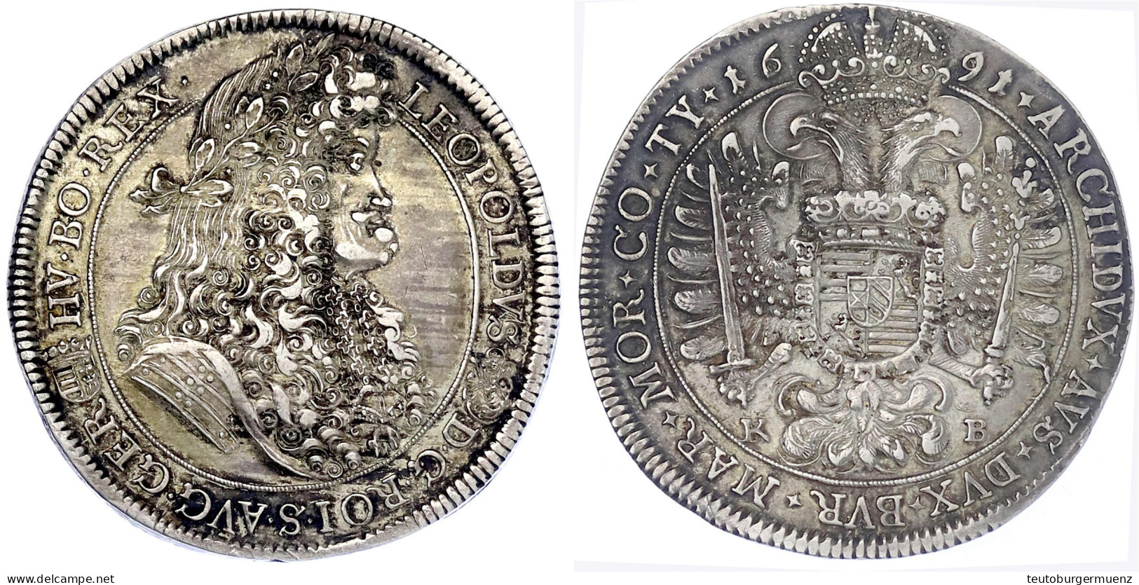 Breiter Reichstaler 1691 KB, Kremnitz. 28,46 G. Gutes Sehr Schön, Schöne Tönung. Herinek 734. Davenport. 3261. - Goldmünzen