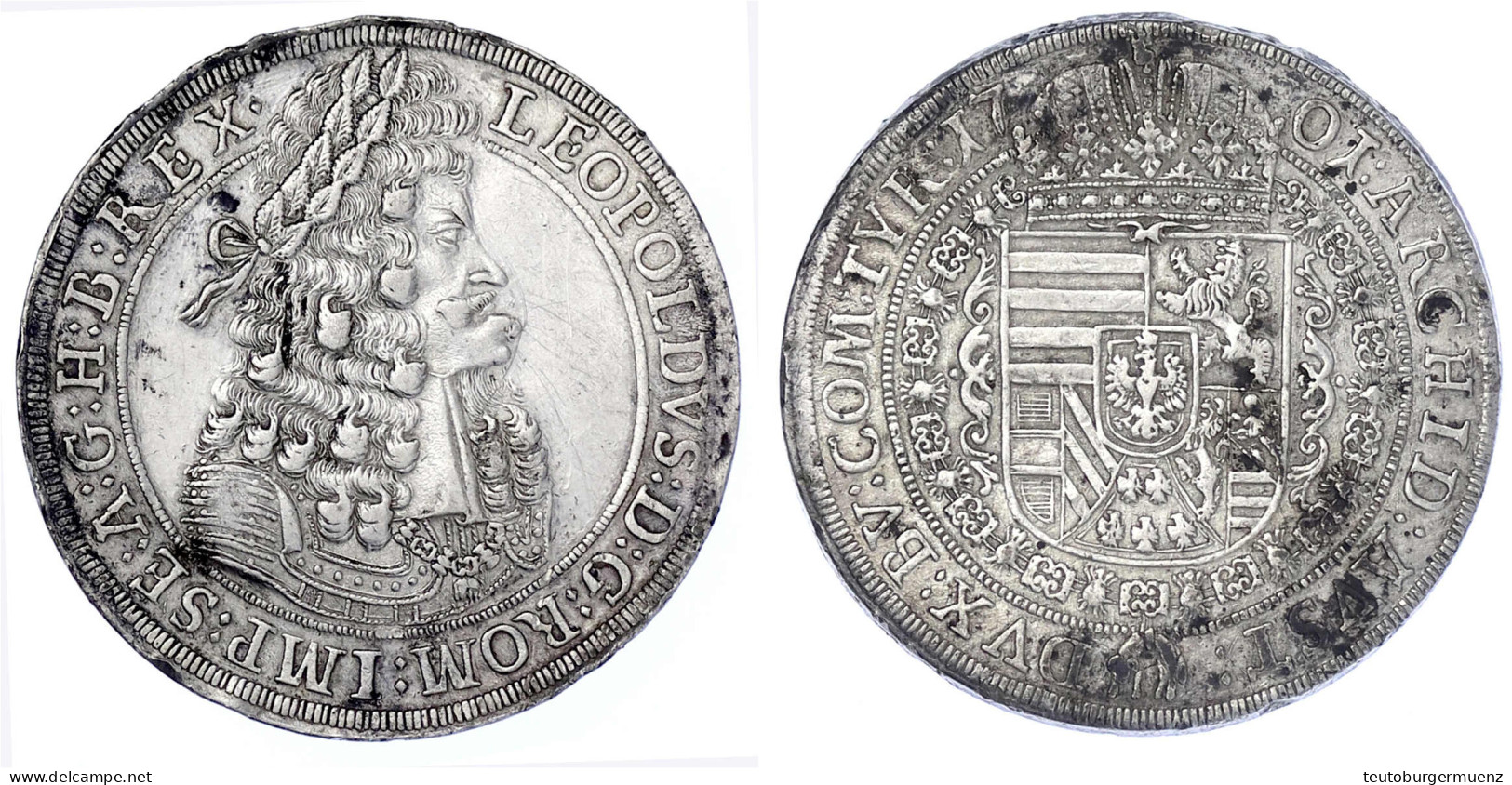 Reichstaler 1701, Hall. 28,69 G. Sehr Schön, Kratzer. Herinek 649. Davenport. 1003. - Gouden Munten