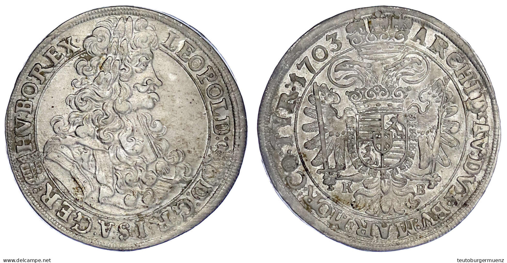 1/2 Reichstaler 1703, Kremnitz. 14,18 G. Sehr Schön/vorzüglich. Herinek 854. - Gouden Munten