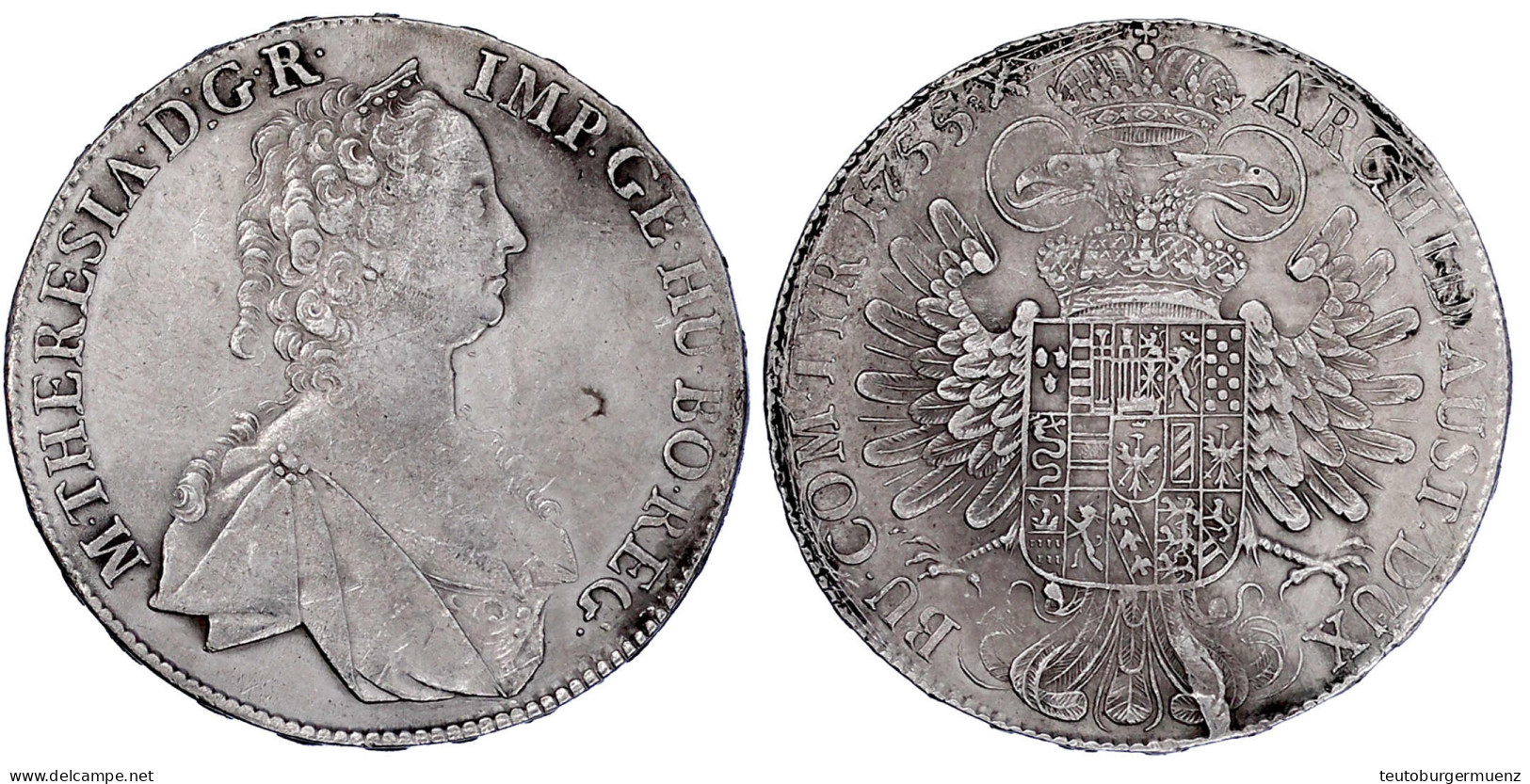 Konventionstaler 1755, Hall. 27,73 G. Sehr Schön/vorzüglich, Kl. Kratzer, Gereinigt. Herinek 449. - Pièces De Monnaie D'or