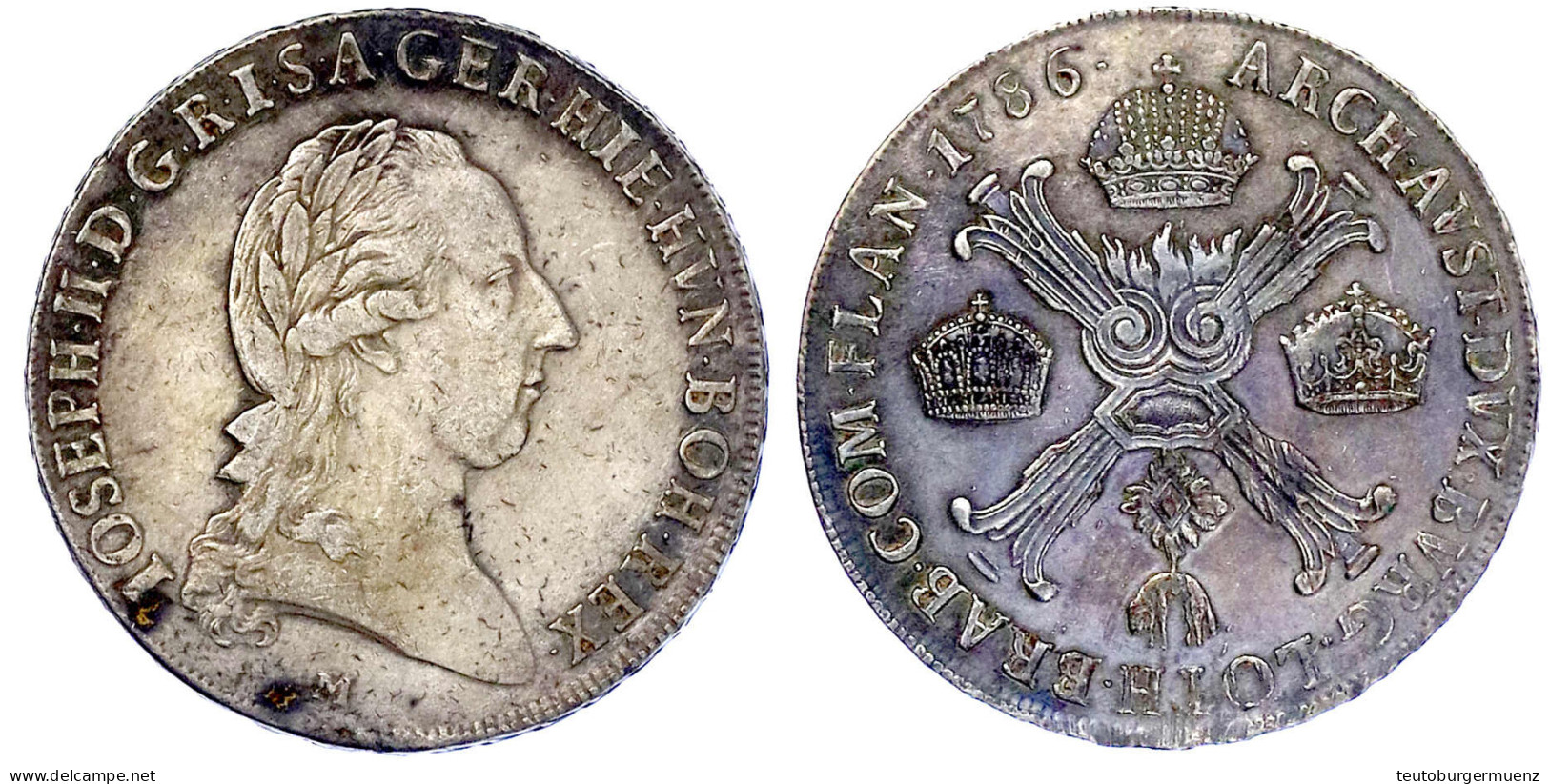 1/2 Kronentaler 1786 M, Mailand. Sehr Schön, Schrötlingsfehler. Herinek 198. - Gold Coins