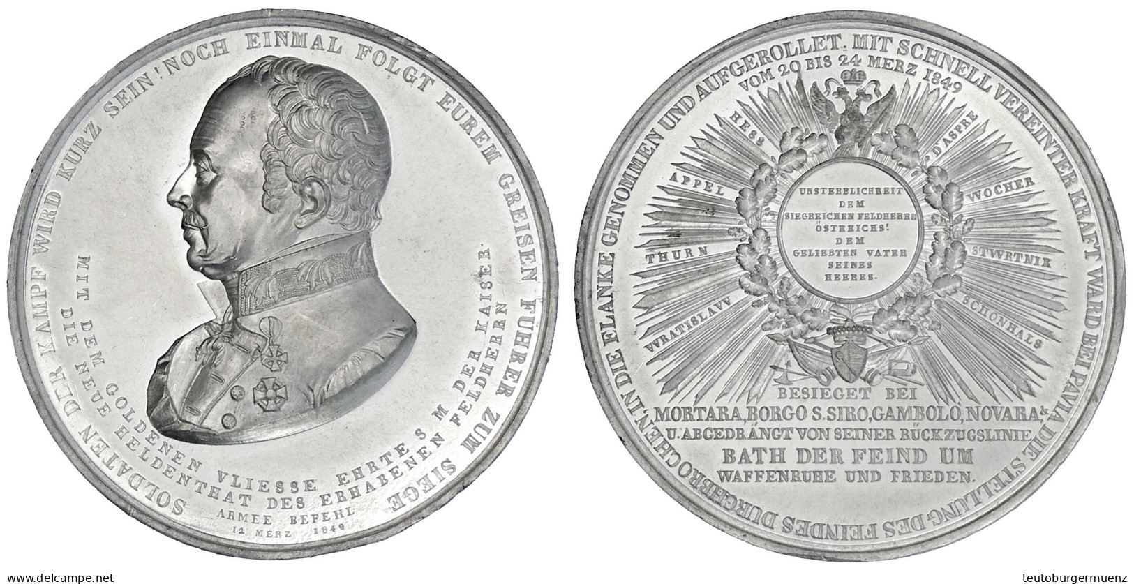 Zinnmedaille 1849 Auf Graf Radetzky Und Die Siege Von Mortara, Borgo, S.Siro, Gambolo, Novara Und Pavia. Brb. L./Doppela - Goldmünzen