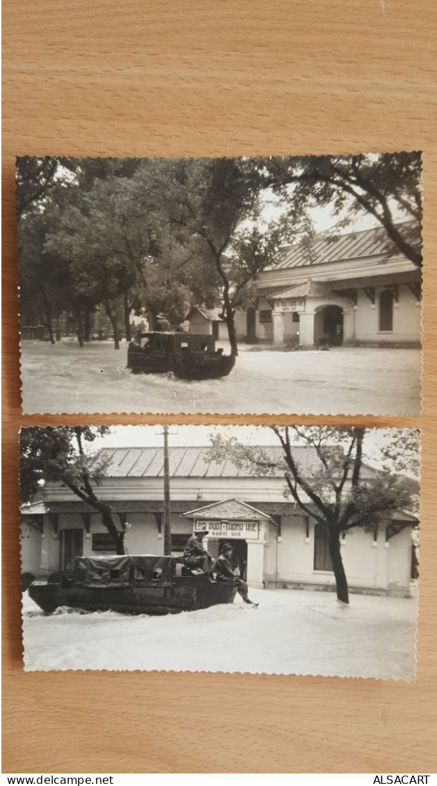 Vietnam 2 Cartes Photos  Du Typhon De 1953,   Mission De Sauvetage , Le Crabe , Radio Hue  RARE - Viêt-Nam