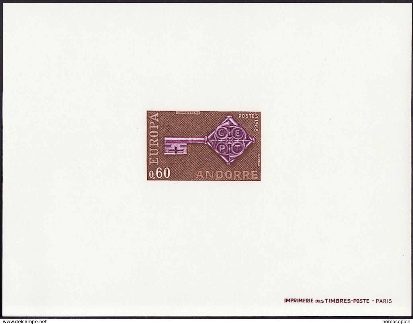 Andorre Français - Andorra épreuve 1968 Y&T N°EL189 - Michel N°DP209 *** - 60c EUROPA - Covers & Documents