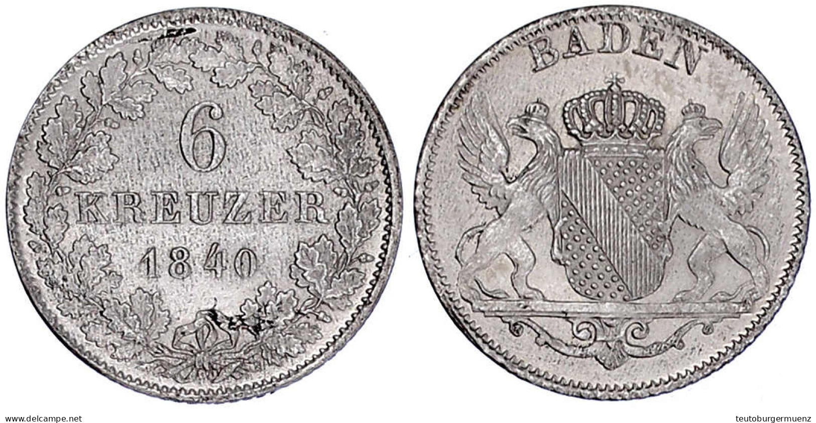 6 Kreuzer 1840. Vorzüglich/Stempelglanz. Jaeger 54. AKS 101. - Goldmünzen