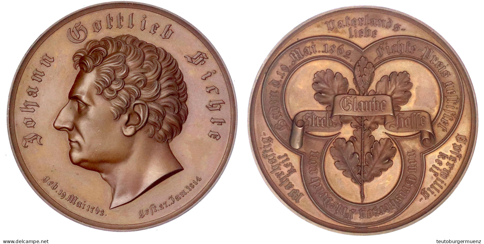 Bronzemedaille (unsign., Von Othemar Balbacher) 1862 Fichte-Preis Für Wahrhaftigkeit, Vaterlandsliebe Und Opferwilligkei - Goldmünzen