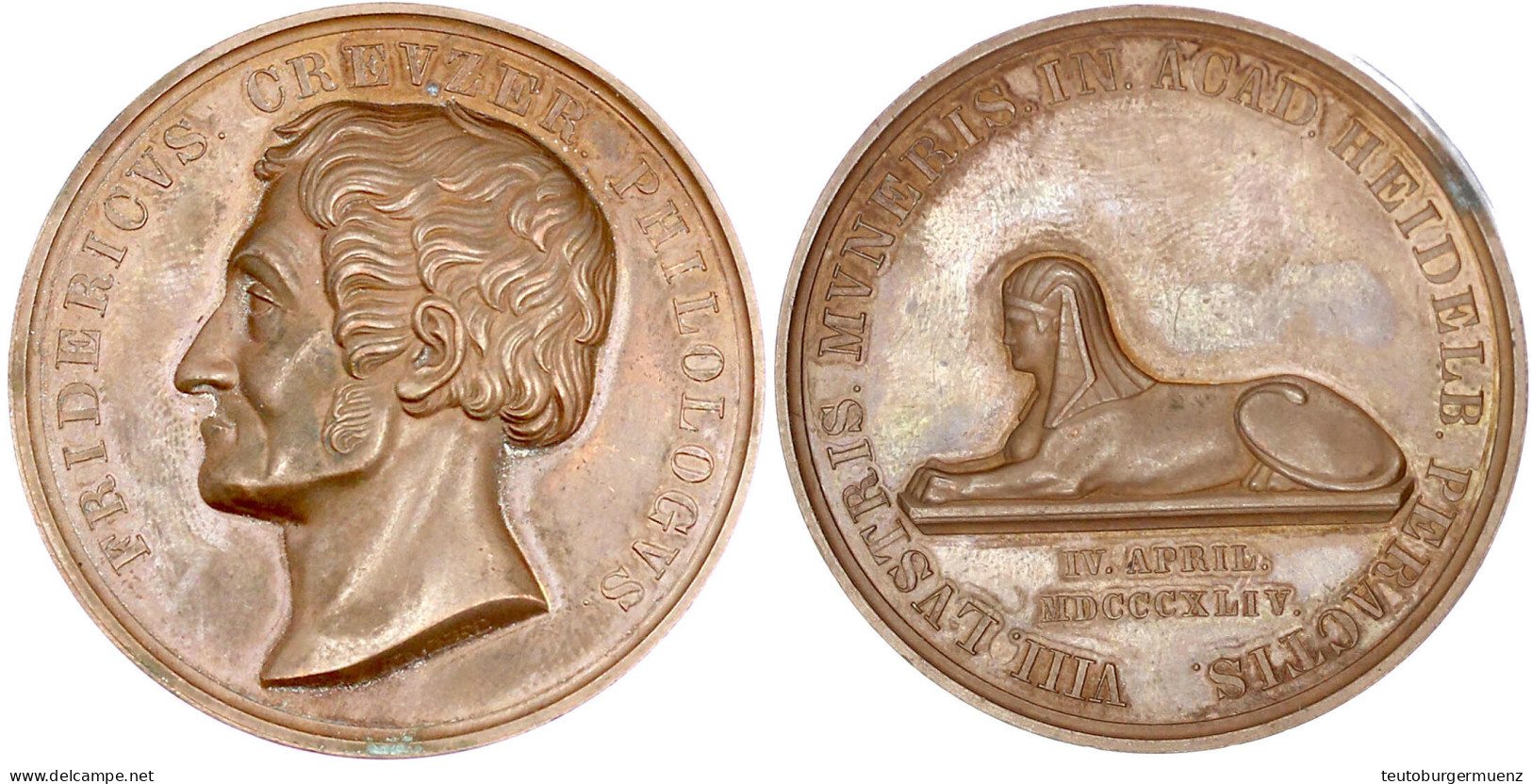 Bronzemedaille 1844 Von Kachel. 40j. Dienstjub. Des Philologen Georg Friedrich Creuzer An Der Universität Heidelberg. Bü - Pièces De Monnaie D'or