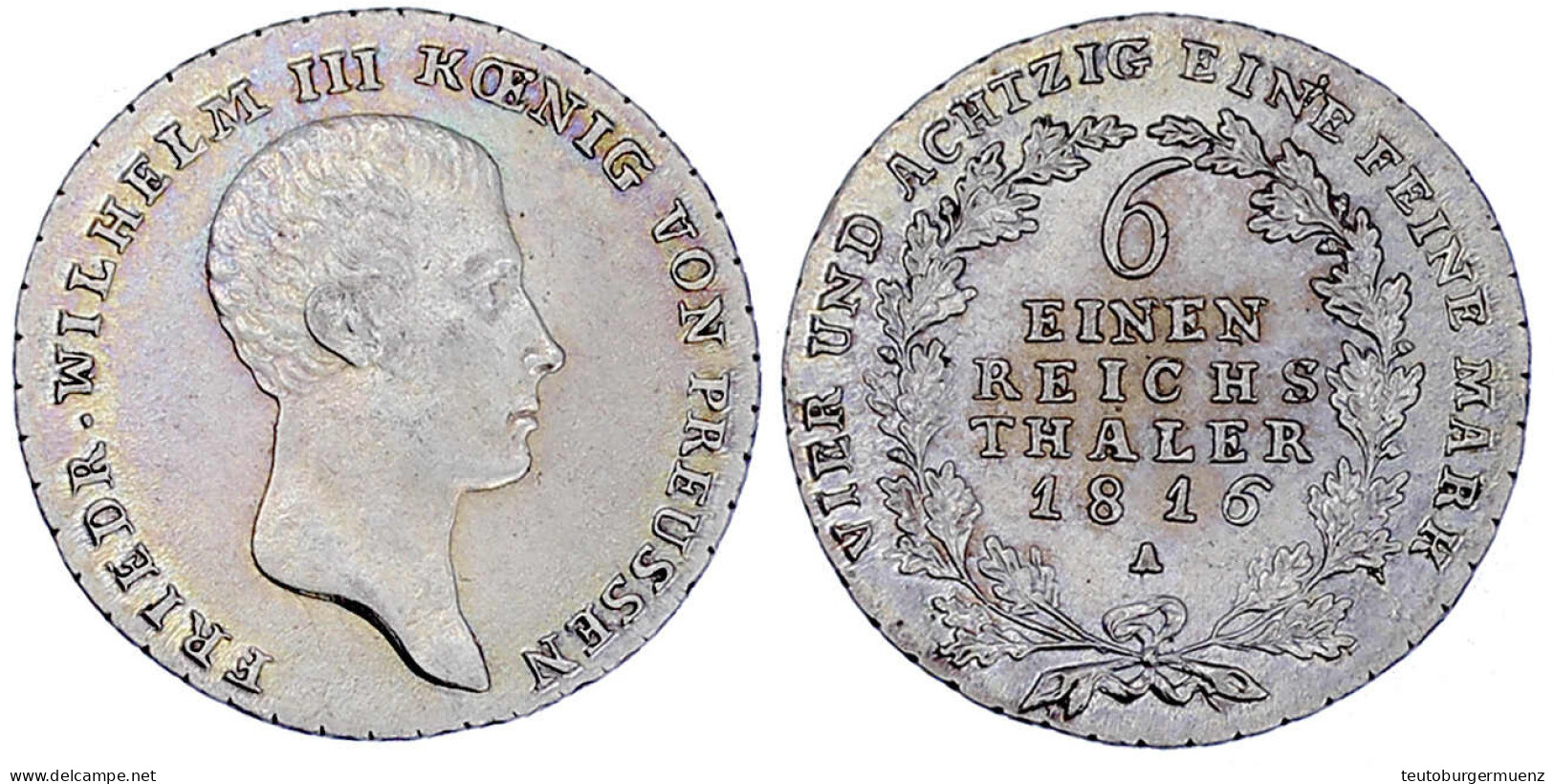 1/6 Taler 1816 A, Berlin. Stempelglanz, Prachtexemplar. Jaeger 31. AKS 24. - Gold Coins