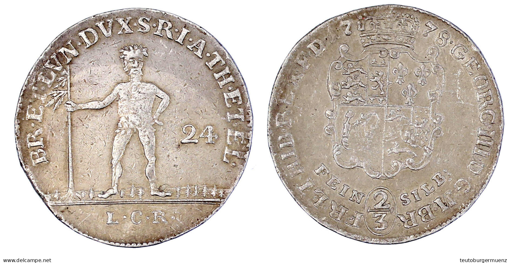 2/3 Taler 1778 LCR, Zellerfeld. Wilder Mann. Sehr Schön. Welter 2812. - Pièces De Monnaie D'or