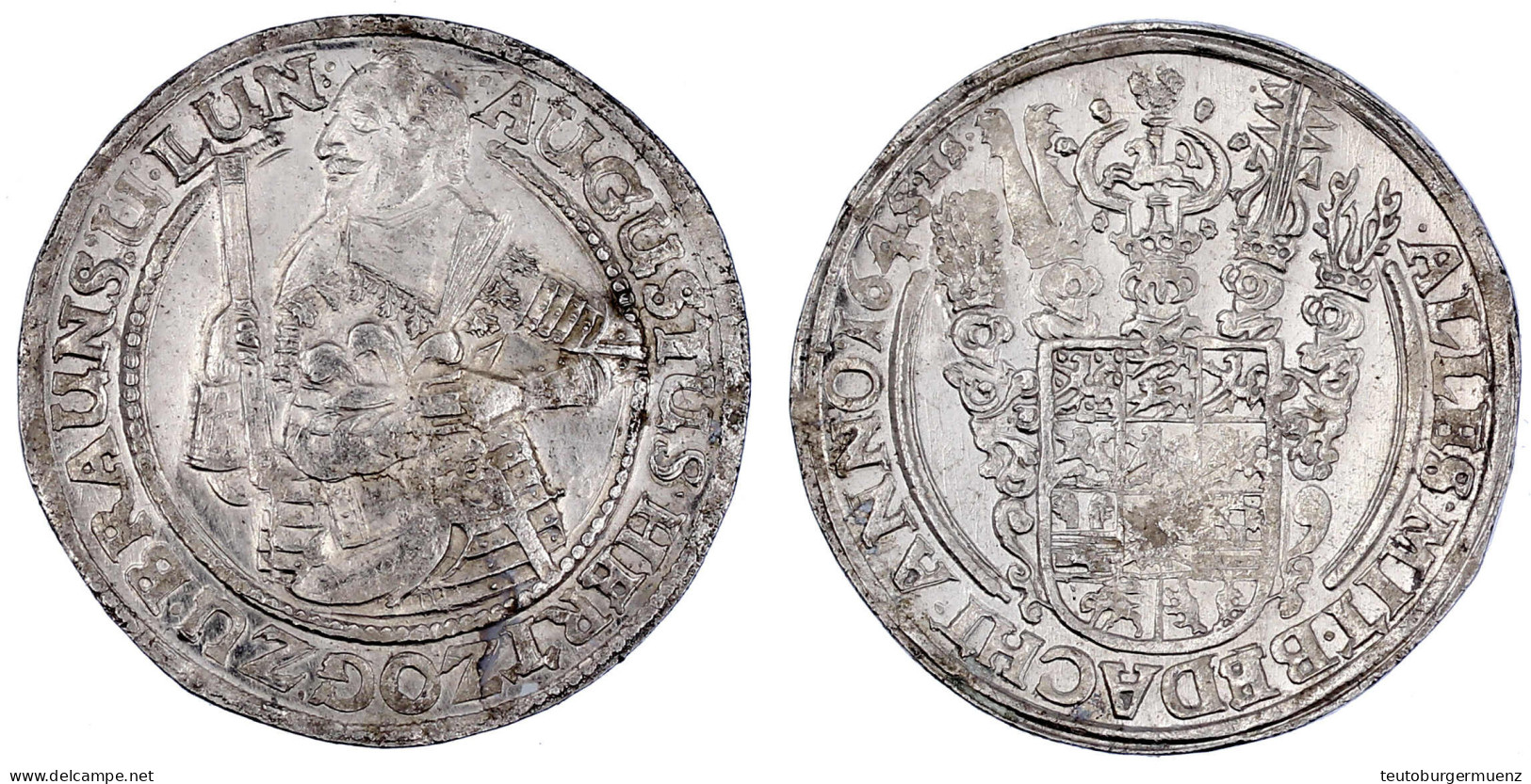 Reichstaler 1645 HS, Zellerfeld. Hüftbild Mit Helm Und Kommandostab. 29,02 G. Fast Stempelglanz, Prachtexemplar, Sehr Se - Pièces De Monnaie D'or