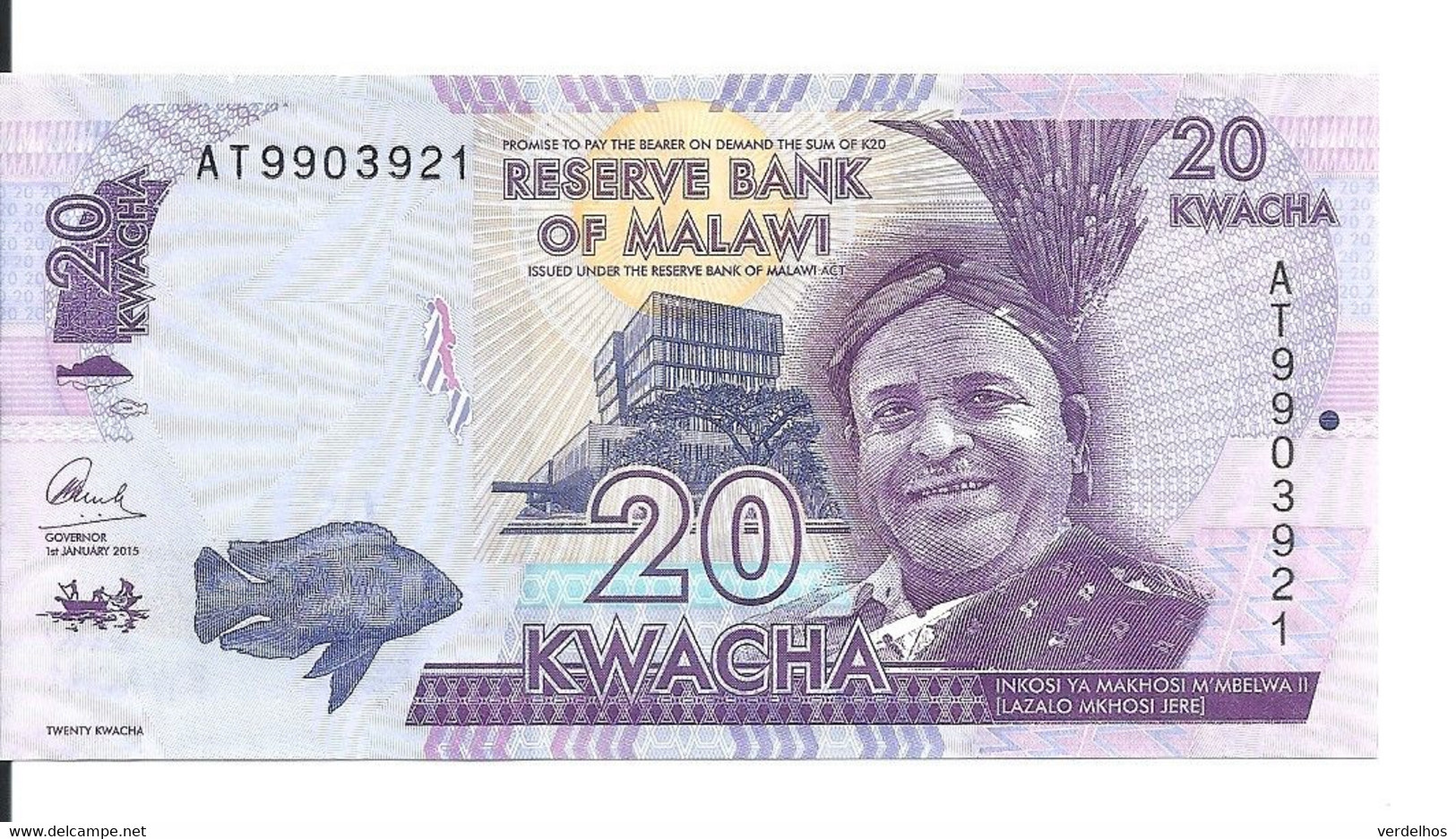 MALAWI 20 KWACHA 2015 UNC P 63 B - Malawi