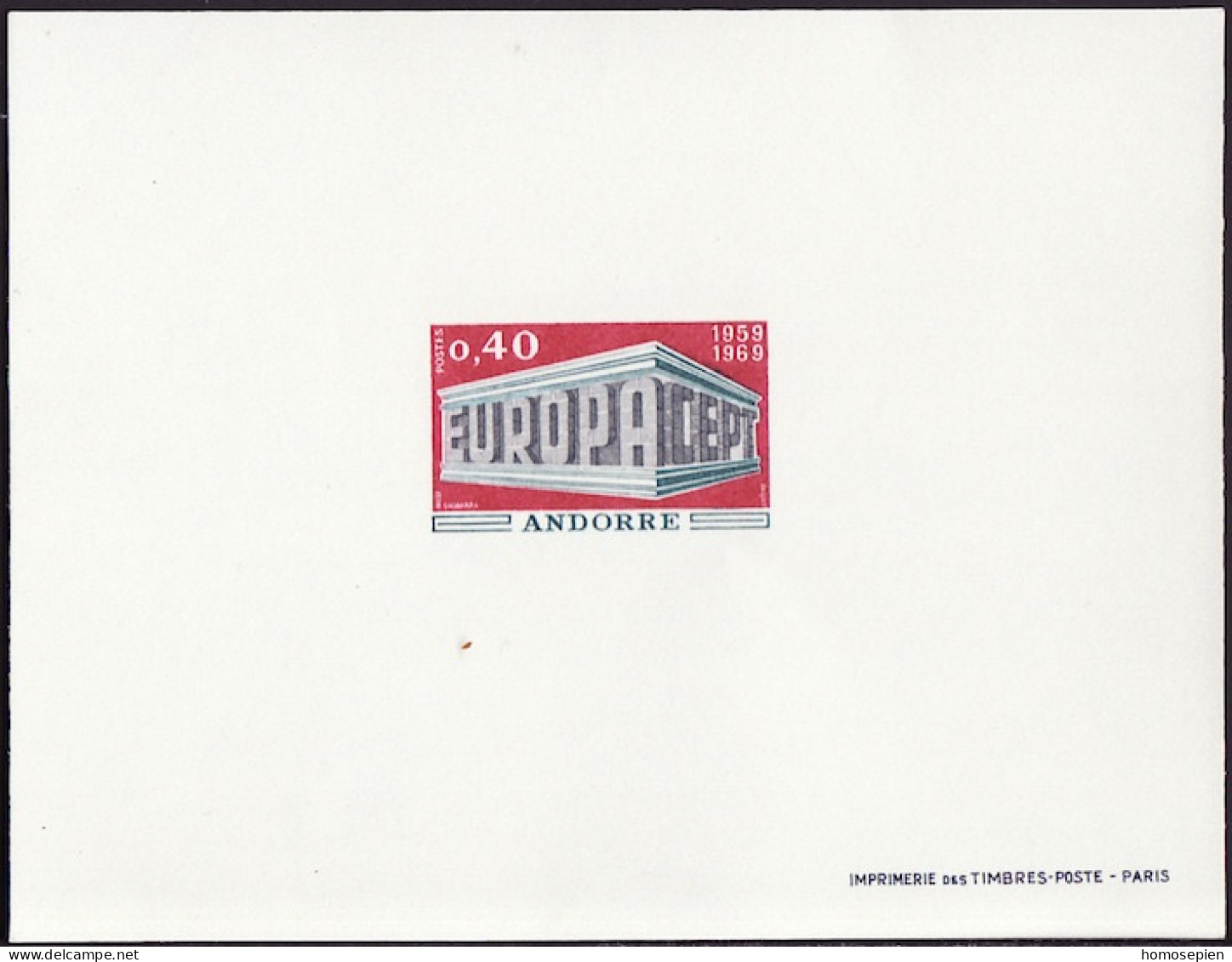 Andorre Français - Andorra épreuve 1969 Y&T N°EL194 - Michel N°DP214 *** - 40c EUROPA - Storia Postale