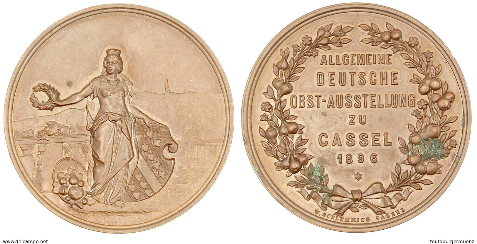 Bronzemedaille 1896 Von Schlemming. Allg. Dt. Obstausstellung In Kassel. 42 Mm. Im Originaletui. Vorzüglich/Stempelglanz - Gold Coins