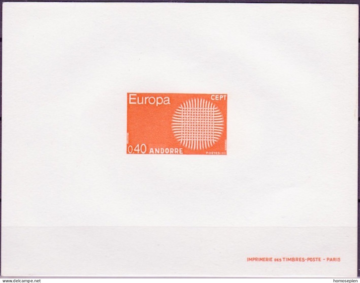 Andorre Français - Andorra épreuve 1970 Y&T N°EL202 - Michel N°DP222 *** - 40c EUROPA - Storia Postale