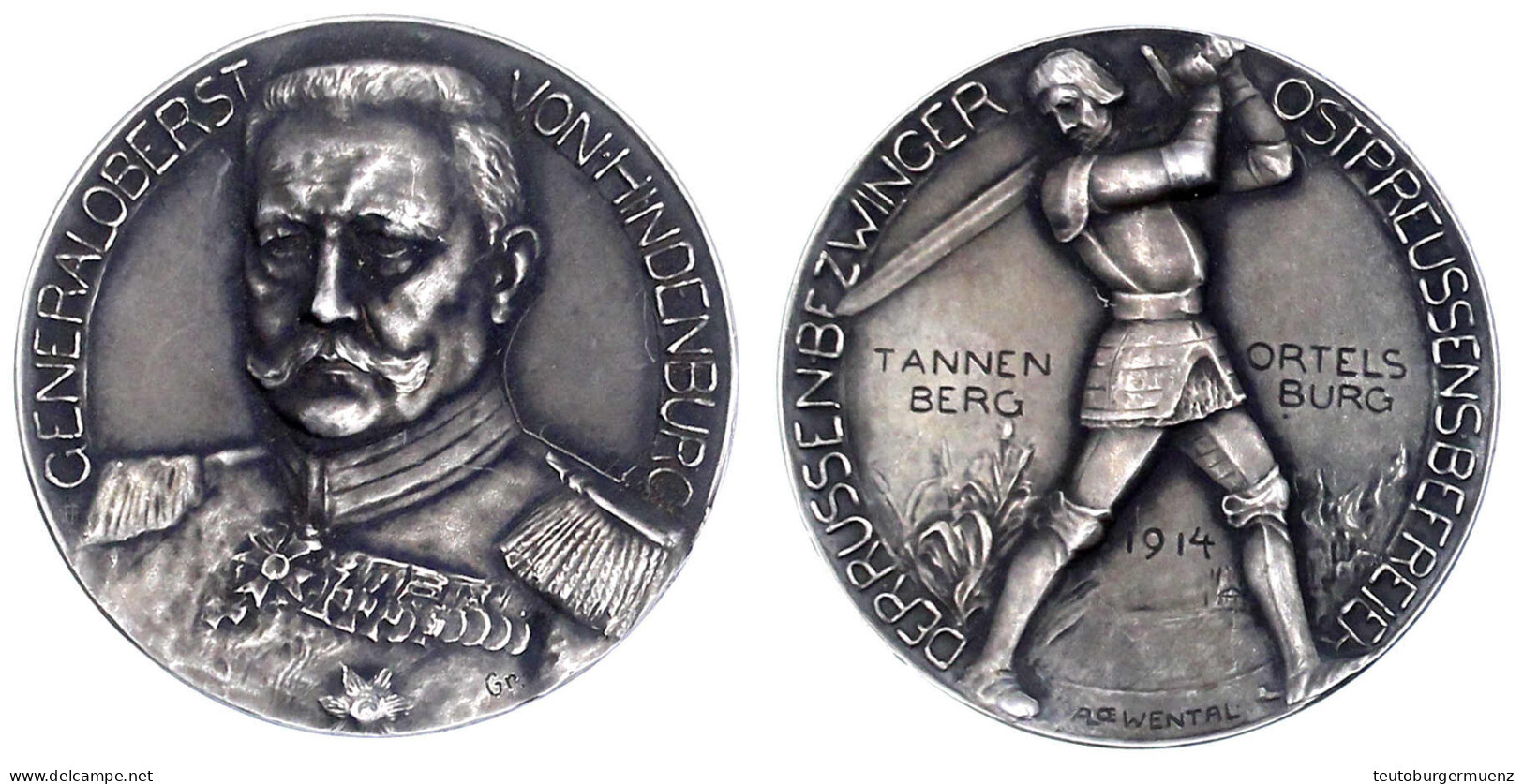 Silbermedaille 1914 V. Loewenthal, A.d. Schlachten Bei Tannenberg Und Ortelsburg. Unif. Brb. Hindenburg V.v./Ritter Holt - Autres & Non Classés