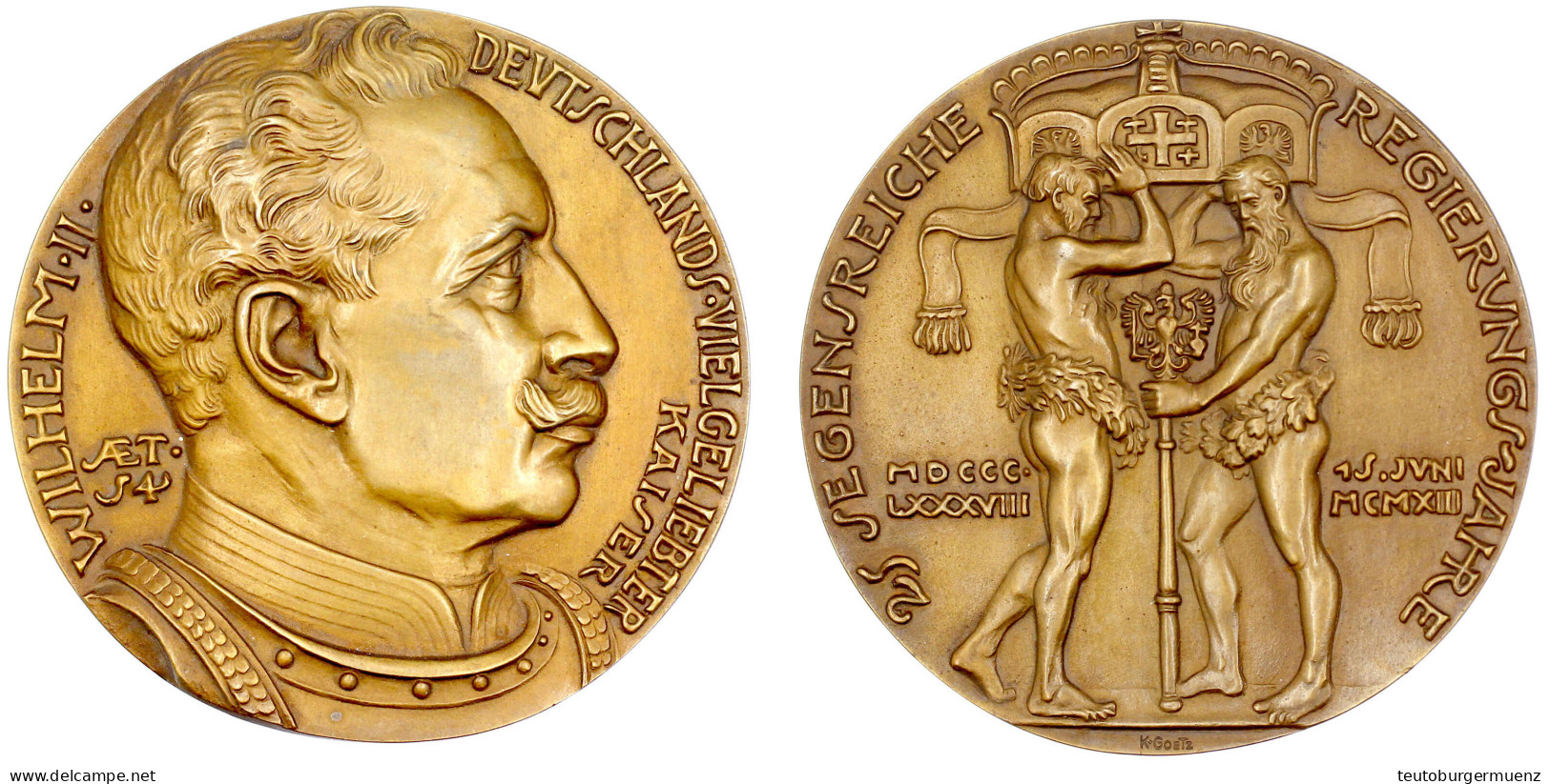 Große Bronzemedaille 1913. Zum 25 Jähr. Reg.-Jub. Kaiser Wilhelm II. 80 Mm, 150,48 G. Gutes Vorzüglich, Selten. Kienast  - Autres & Non Classés