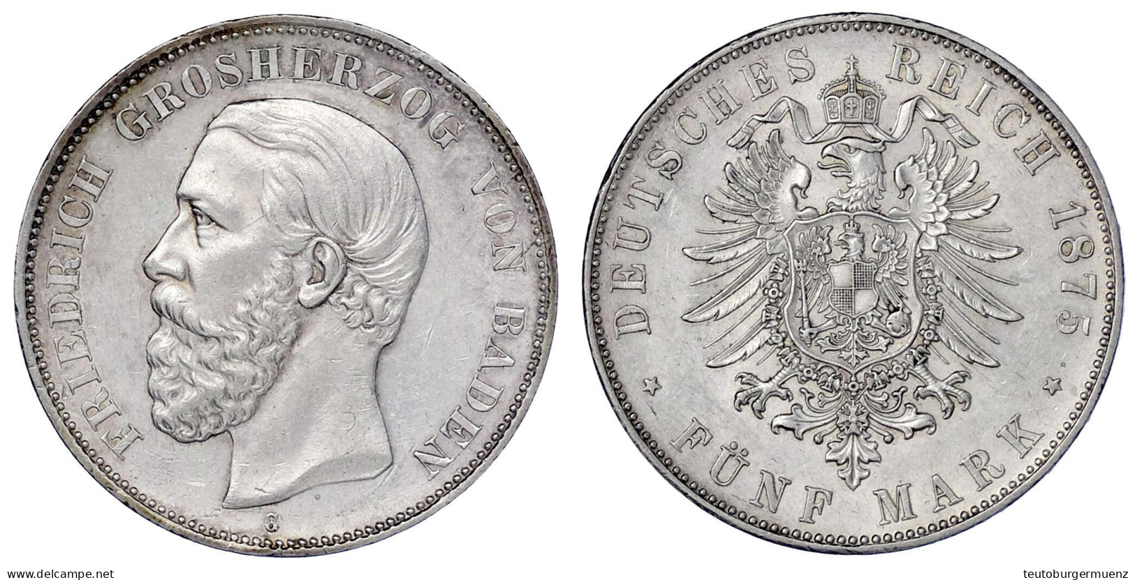 5 Mark 1875 G. Vorzüglich/Stempelglanz, Min. Kratzer, Selten In Dieser Erhaltung. Jaeger 27. - Autres & Non Classés