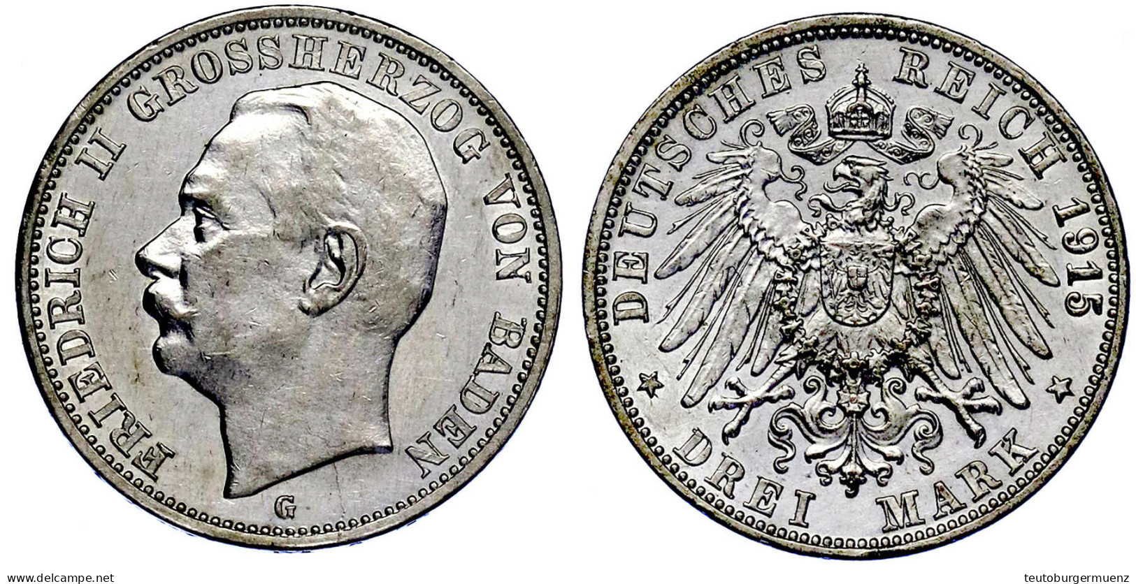 3 Mark 1915 G. Seltenes Jahr. Vorzüglich. Jaeger 39. - Sonstige & Ohne Zuordnung