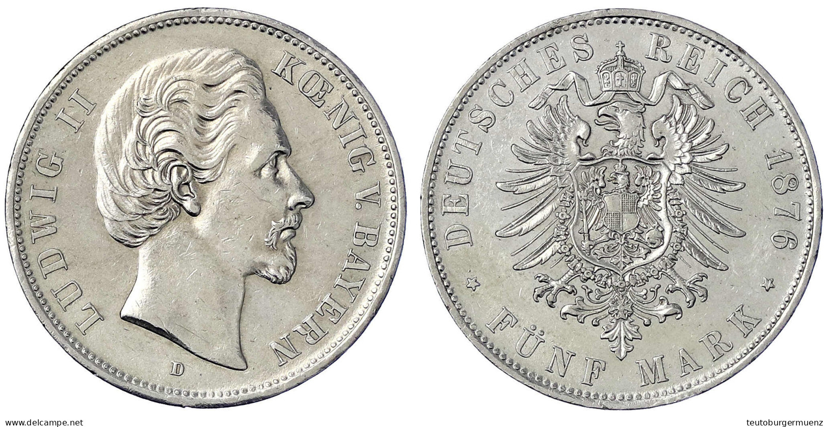 5 Mark 1876 D. Vorzüglich, Winz. Randfehler. Jaeger 42. - Otros & Sin Clasificación