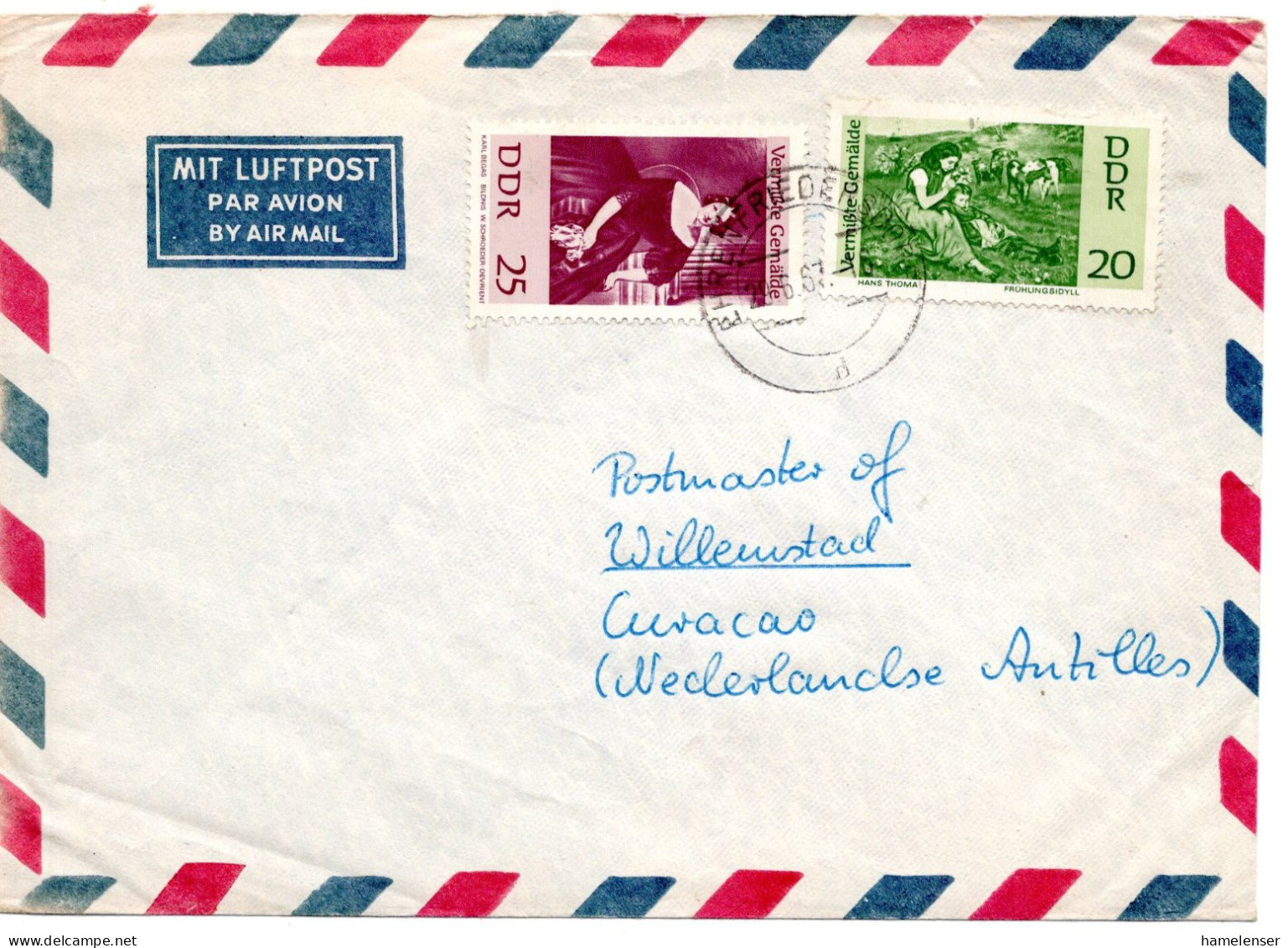 71651 - DDR - 1967 - 25Pfg Gemaelde MiF A LpBf EHRENFRIEDERSDORF -> WILLEMSTAD (Niederlaendische Antillen) - Lettres & Documents