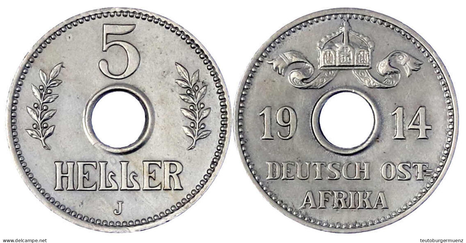 2 X 5 Heller: 1913 J Und 1914 J. Lochgeld. Beide Vorzüglich. Jaeger N 718 (2). - German East Africa