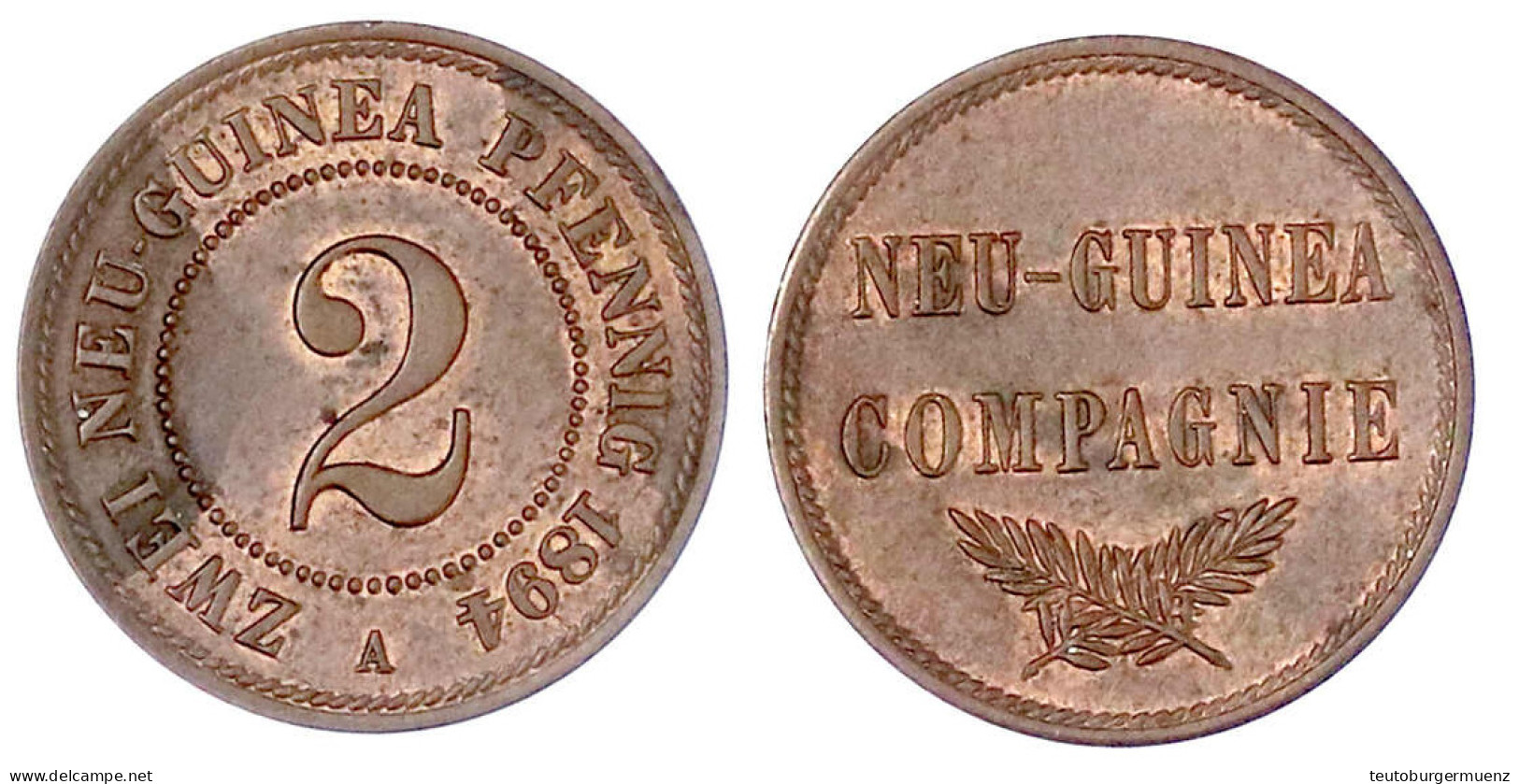 2 Neuguinea-Pfennig 1894 A. Vorzüglich/Stempelglanz, Ungleichm. Patina. Jaeger 702. - Deutsch-Neuguinea