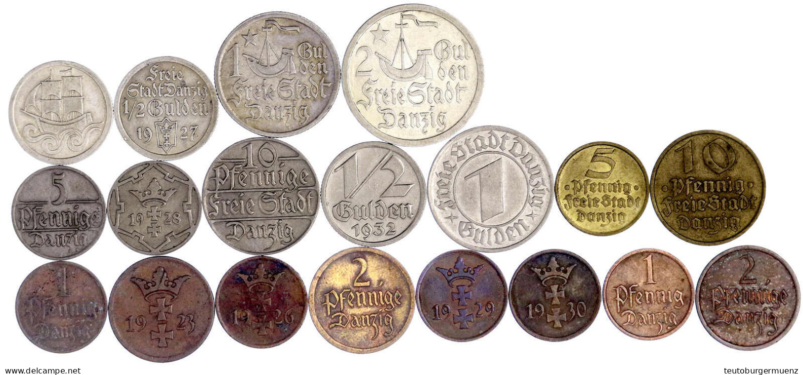 19 Verschiedene: 1, 2, 5, 10 Pfg., 1/2, 1 Und 2 Gulden 1923, Weiterhin Pfg. 1926, 1929, 1930, 1937, 2 Pfg. 1926, 1937, 5 - Autres & Non Classés