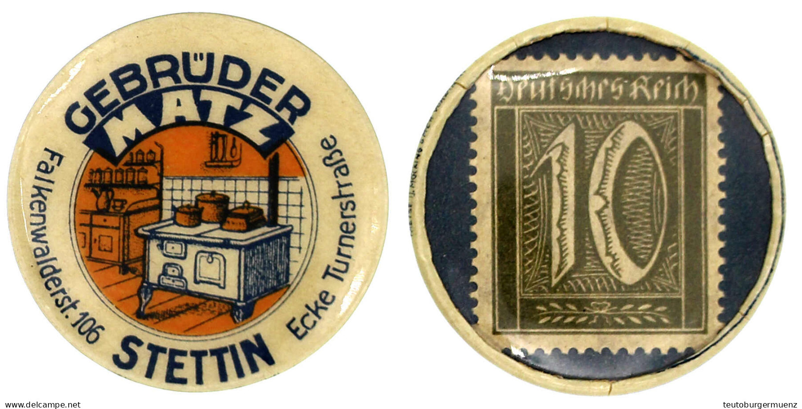 Briefmarkenkapselgeld, Gebrüder Matz... O.J. Plasikhülle Mit 10 Pf. Ziffern, MUG Graublau. Sehr Schön, Sehr Selten. Menz - Other & Unclassified