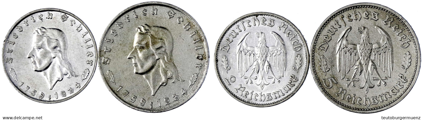 2 Stück: 2 Und 5 Reichsmark 1934 F. Vorzüglich Und Vorzüglich, Etwas Berieben. Jaeger 358, 359. - Sonstige & Ohne Zuordnung