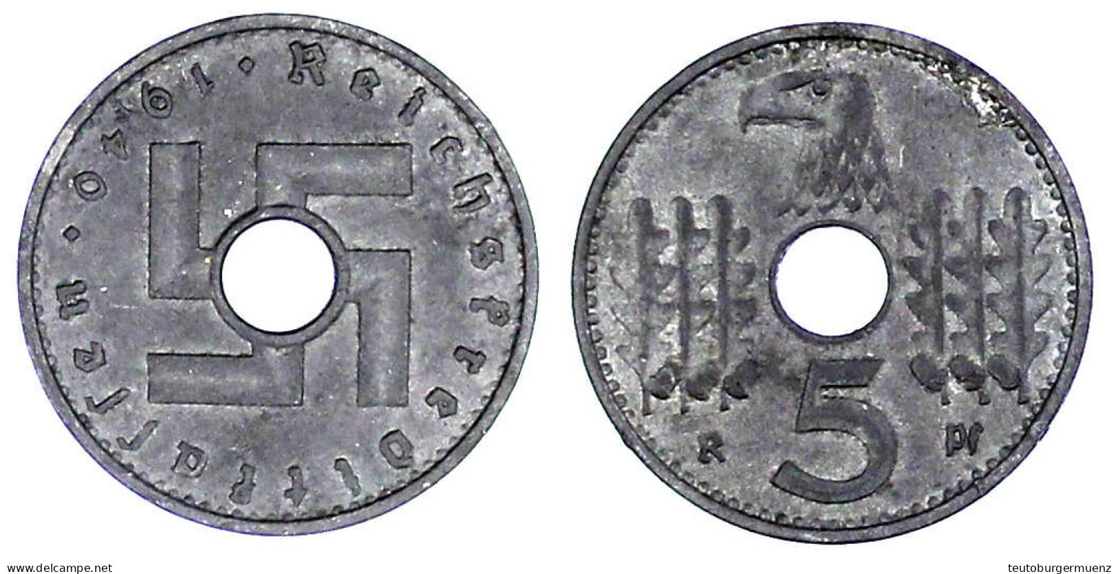 5 Pfennig 1940 F. Vorzüglich, Selten. Jaeger 618. - Other & Unclassified