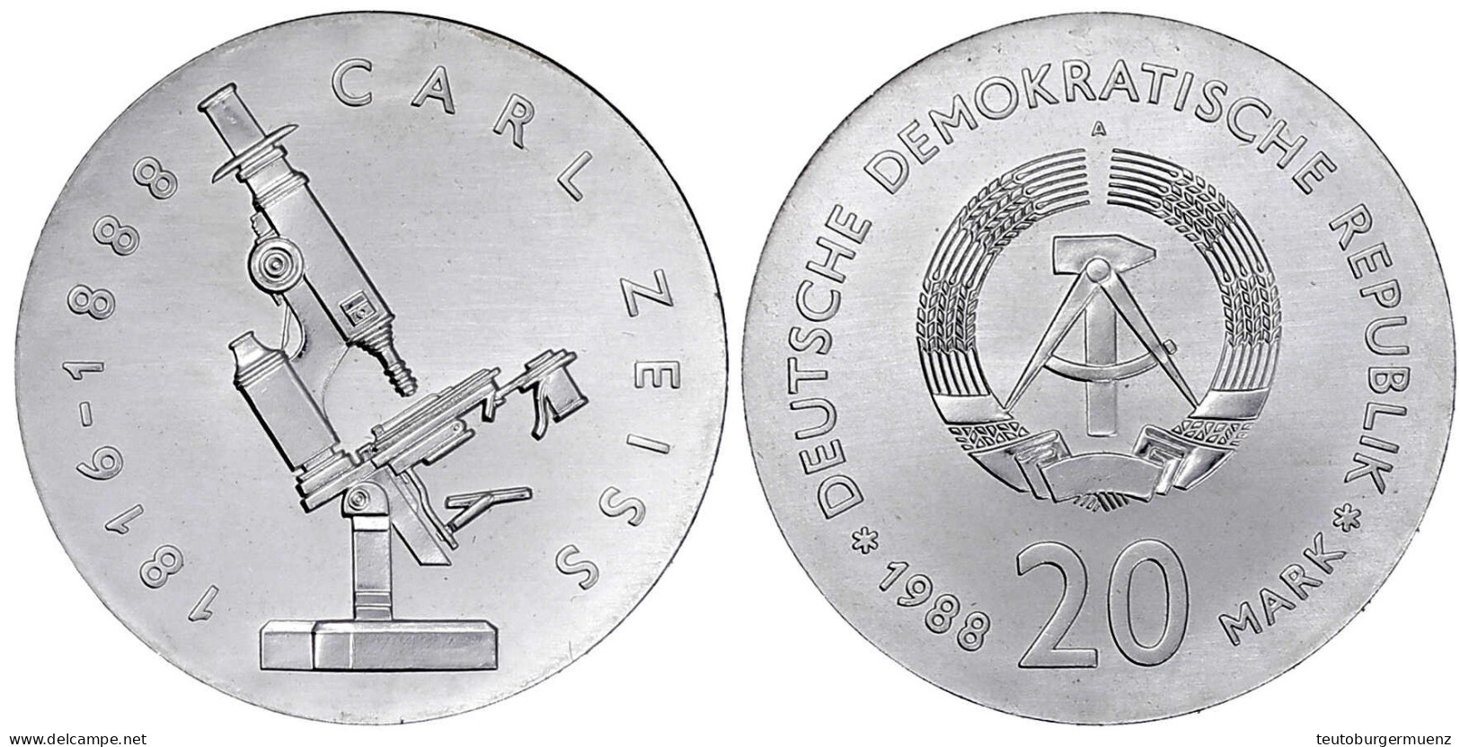 20 Mark 1988 A, Zeiss. Randschrift Läuft Rechts Herum. Stempelglanz. Jaeger 1621. - Autres & Non Classés