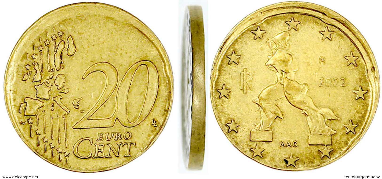 Frankreich 20 Euro-Cent 2002 Ohne Randprägung Und Etwas Dezentriert (vermutlich Aus Prägeform Gesprungen). Vorzüglich, S - Allemagne