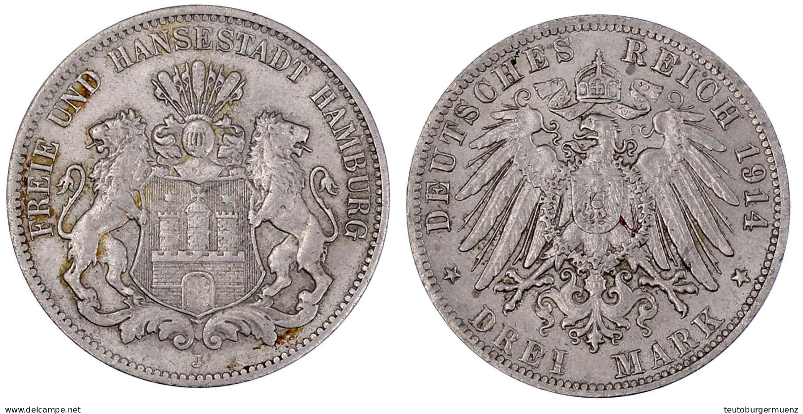 3 Mark Nickel (RFA 99 %, Magnetisch) 1914 J. Ohne Randschrift. 16,97 G. Vgl. Auktion Peus Frankfurt 389 (2006), Nr. 4190 - Autres & Non Classés