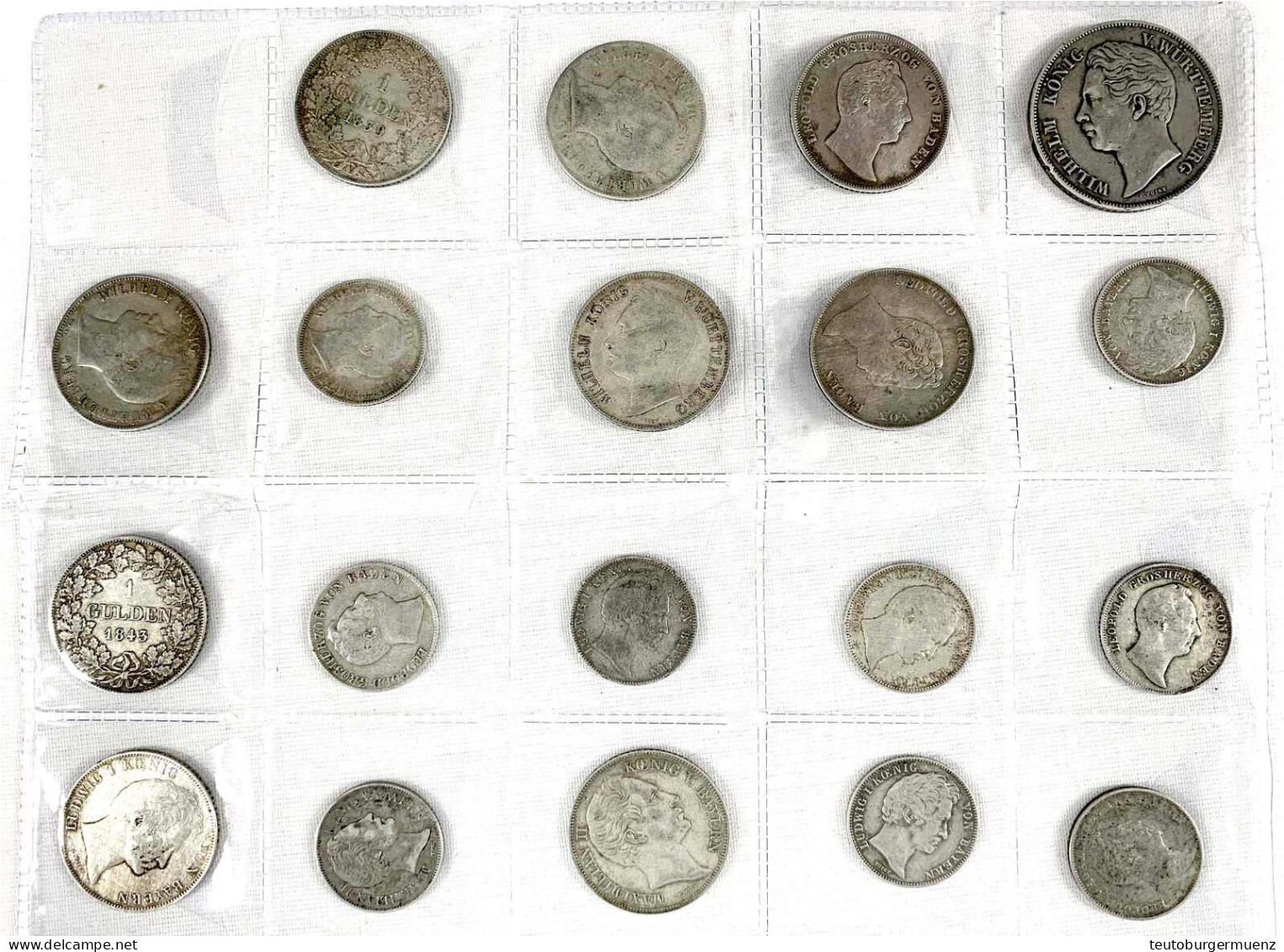 19 Versch. Silbermünzen Der Schwalbachzeit: Doppelgulden Württemberg 1845 Und Jew. 9 X 1 Und 9 X 1/2 Gulden Aus Baden, B - Autres & Non Classés