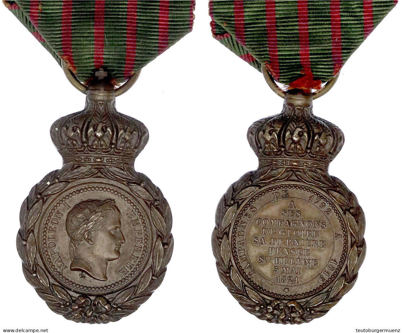 Bronzenes Ehrenzeichen Am Band "1821" (St.-Helena-Medaille). Erinnerung An Die Kampagnen Napoleons Von 1792 Bis 1815. 48 - Non Classés