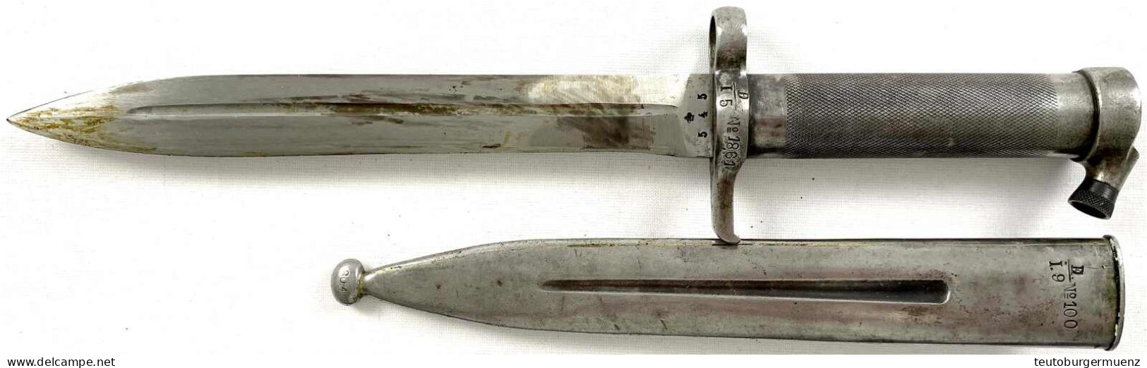 Seitengewehr M1896 Für Das Mauser-Gewehr. In Eisenscheide. Länge 34,5 Cm - Armes Blanches