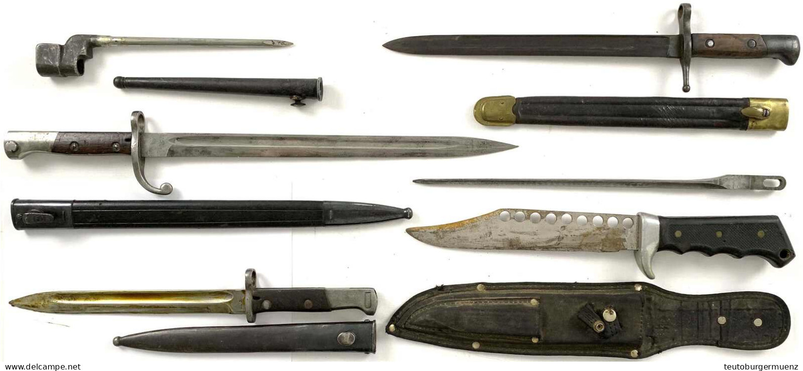 6 Stück: 5 Div. Unbestimmte Seitengewehre/Bajonette. 1 Messer - Other & Unclassified