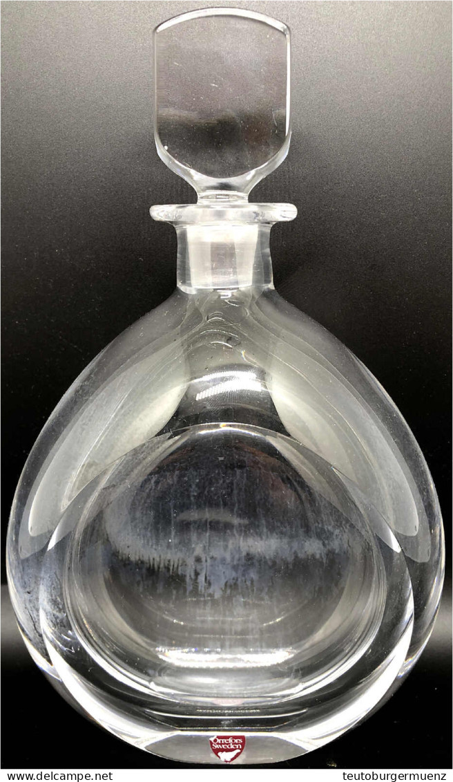 Designer-Flasche Von Orrefors, Schweden. Klares Glas Mit Stopfen. Höhe 24,5 Cm - Glas & Kristall