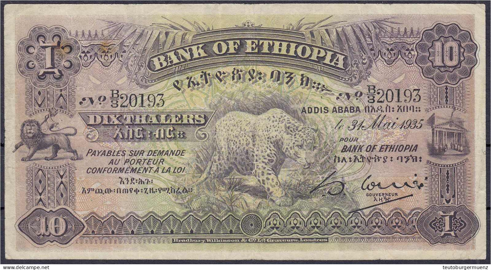 10 Thalers 31.5.1935. III-, Kl. Nadelstiche. Pick 8. - Ethiopië