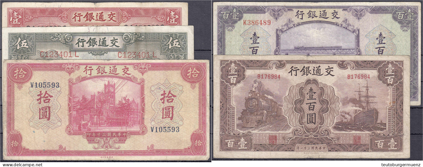 Bank Of Communication, 1, 5, 10 Und 2x 100 Yuan 1931-1942. III Bis III- Pick 148, 154, 158, 162 U. 165. - China