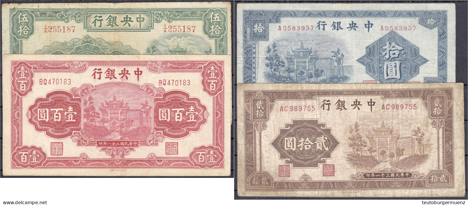 Central Bank Of China, 10, 20, 50 Und 100 Yuan 1931-1942. III Bis III- Pick 238b, 242a, 248 U. 249a. - China