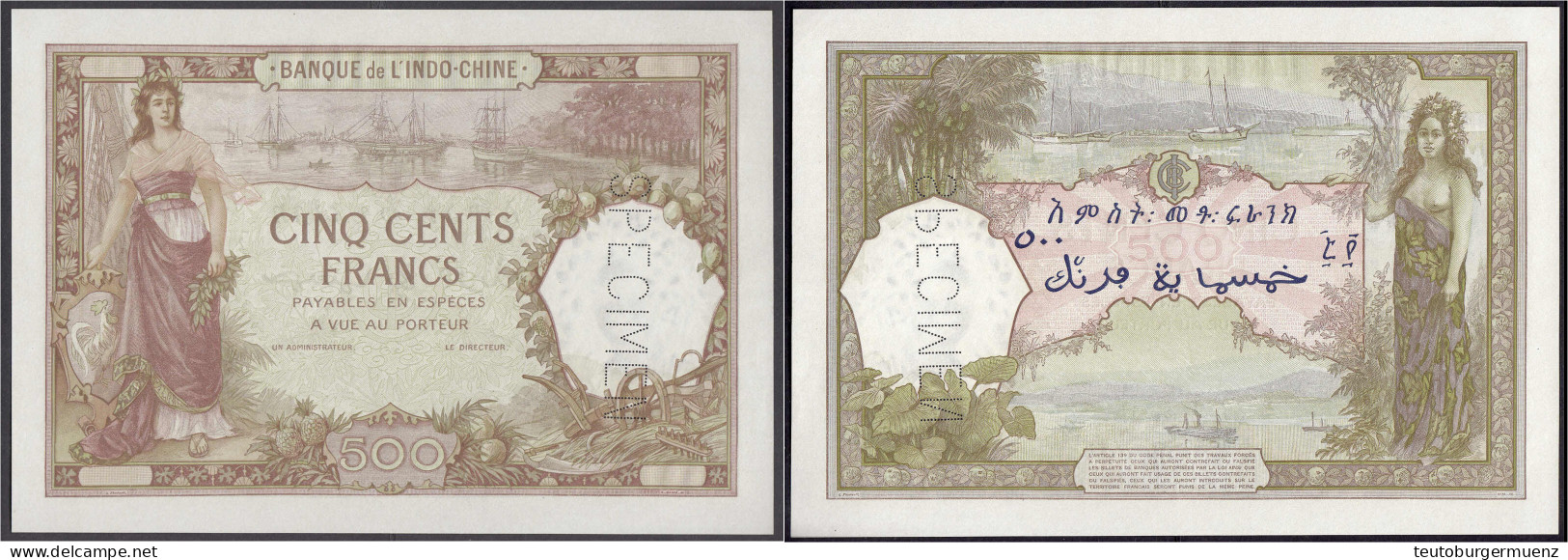 Banque De L'Indo-Chine, 500 Francs O.D. (1927). „SPECIMEN“ Auf Der Rechten Seite Vertikal Perforiert. Ohne KN. Und Ohne  - Indochina