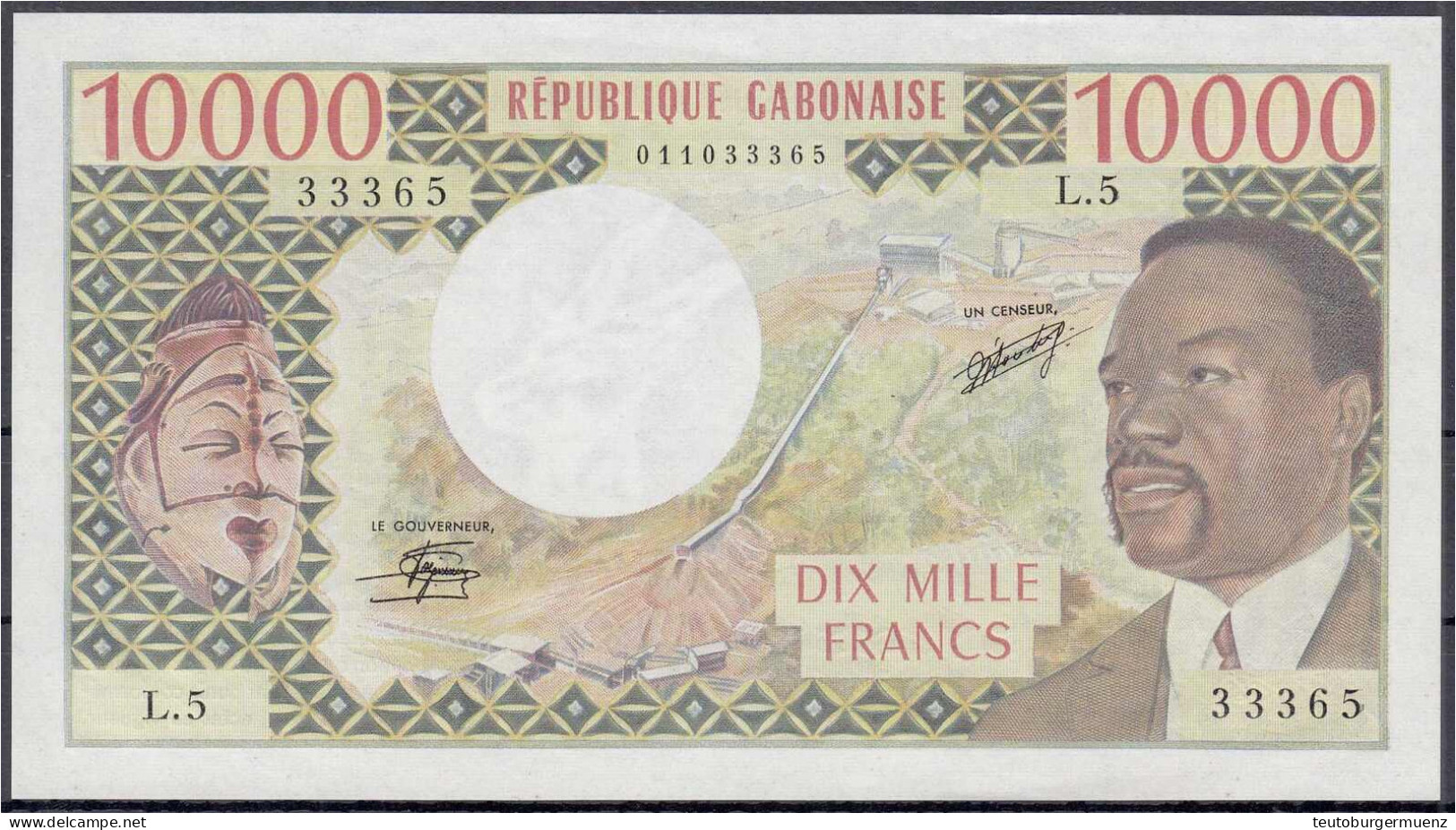 10000 Francs O.D. (1978). Le Gouverneur / Un Censeur. I- Pick 5b. - Gabon