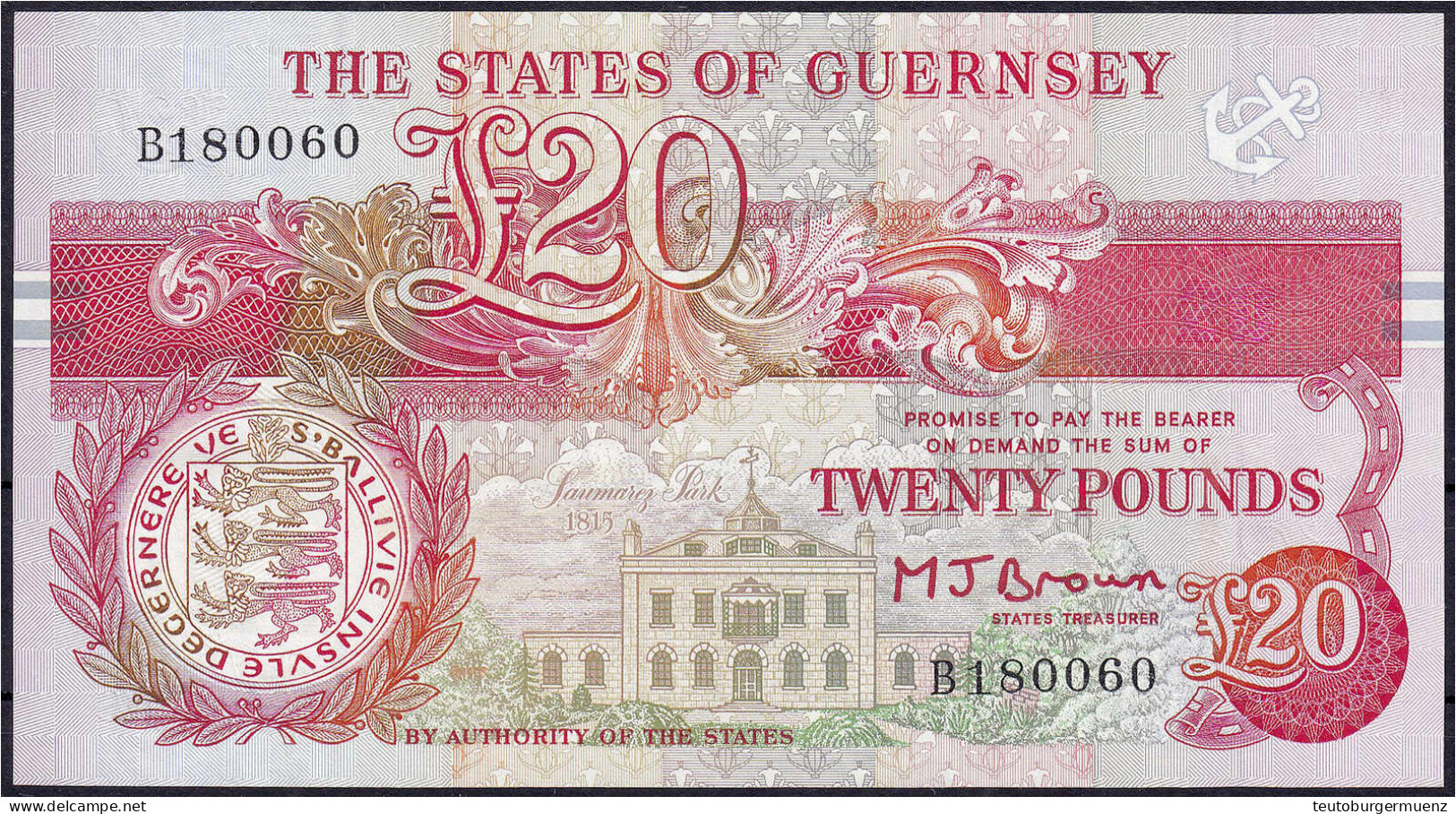 20 Pounds O.D- (1991-1995). I. Pick 55a. - Guernsey